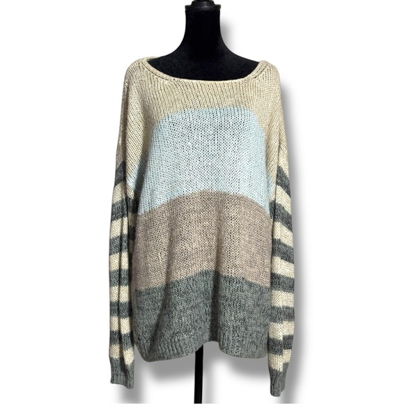 Maurices Sweaters - Maurices Elegant Colorblock Blue/Gray/Tan Lightweight Loose Fit Women's Sweater